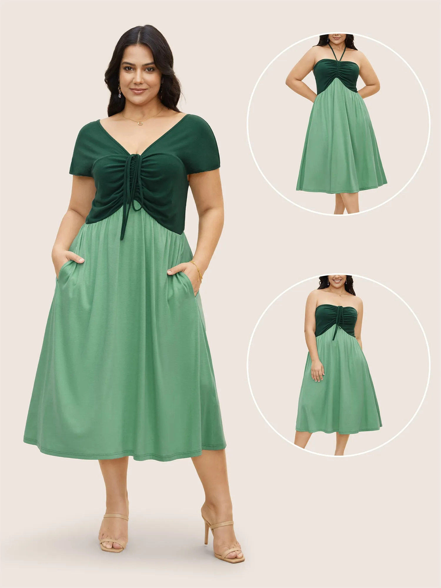 Everywhere Dress - Two Tone Drawstring Dress sold by Bloomchic