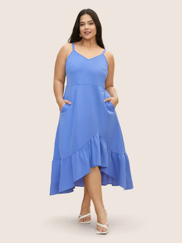 Solid Patchwork Ruffle Hem Midi Dress sold by Bloomchic