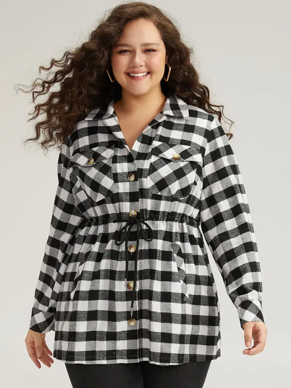 Halloween Plaid Drawstring Pocket Button Through Coat sold by Bloomchic