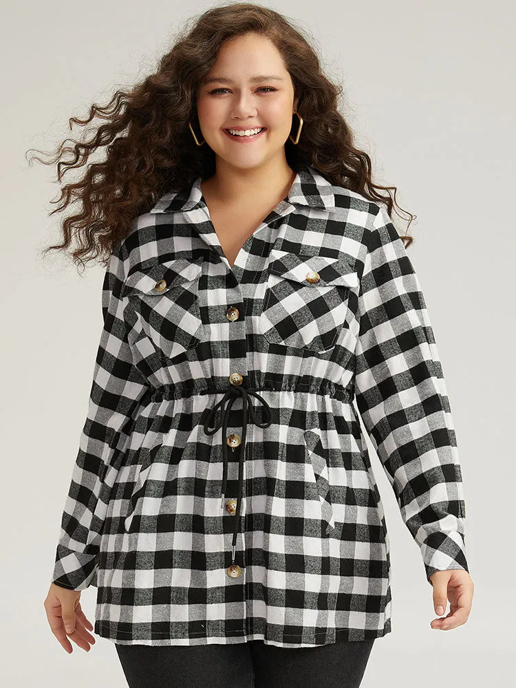 Halloween Plaid Drawstring Pocket Button Through Coat sold by Bloomchic