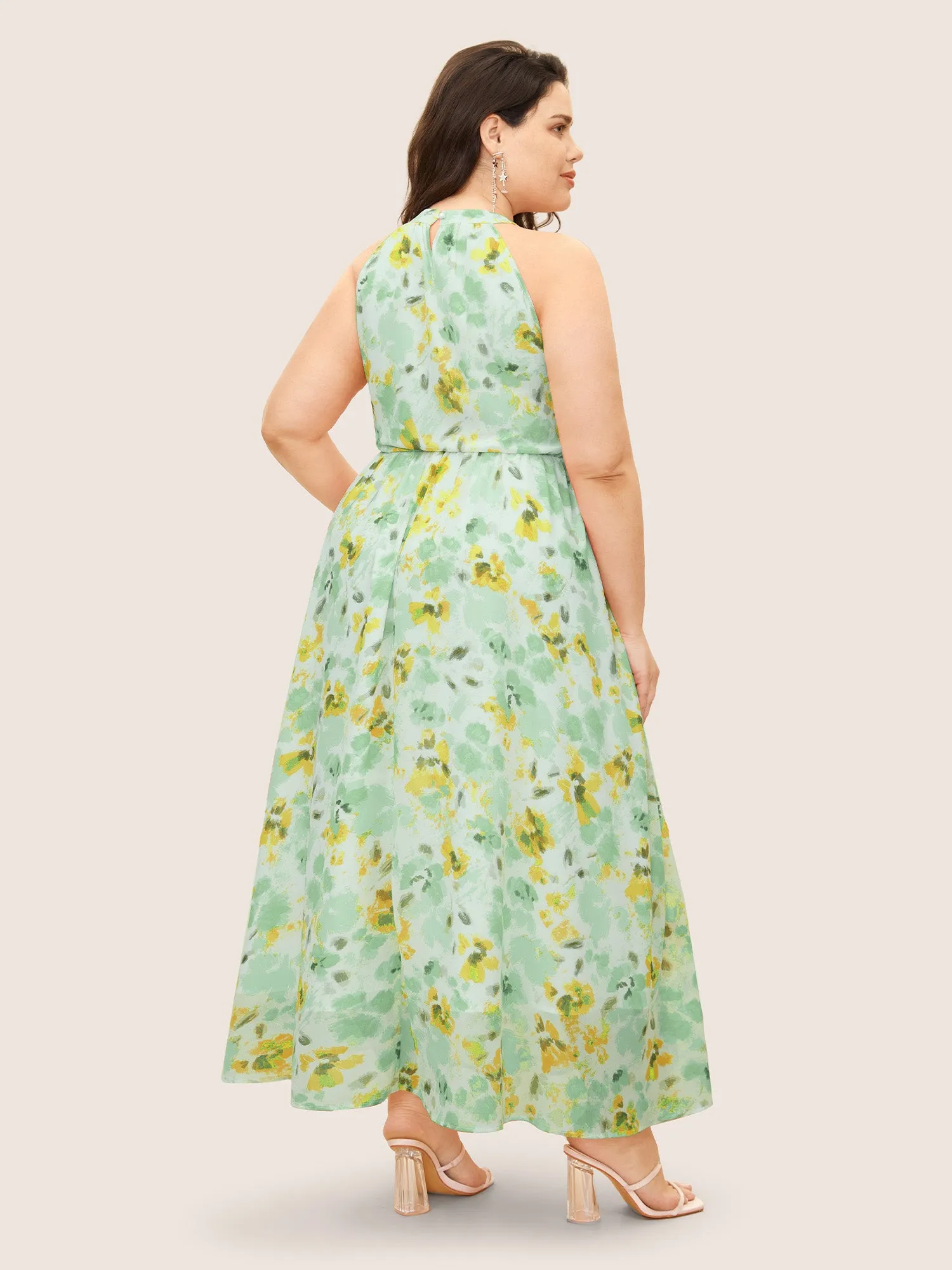 Halter Neck Floral Pleated Pocket Dress sold by Bloomchic product image thumbnail 4