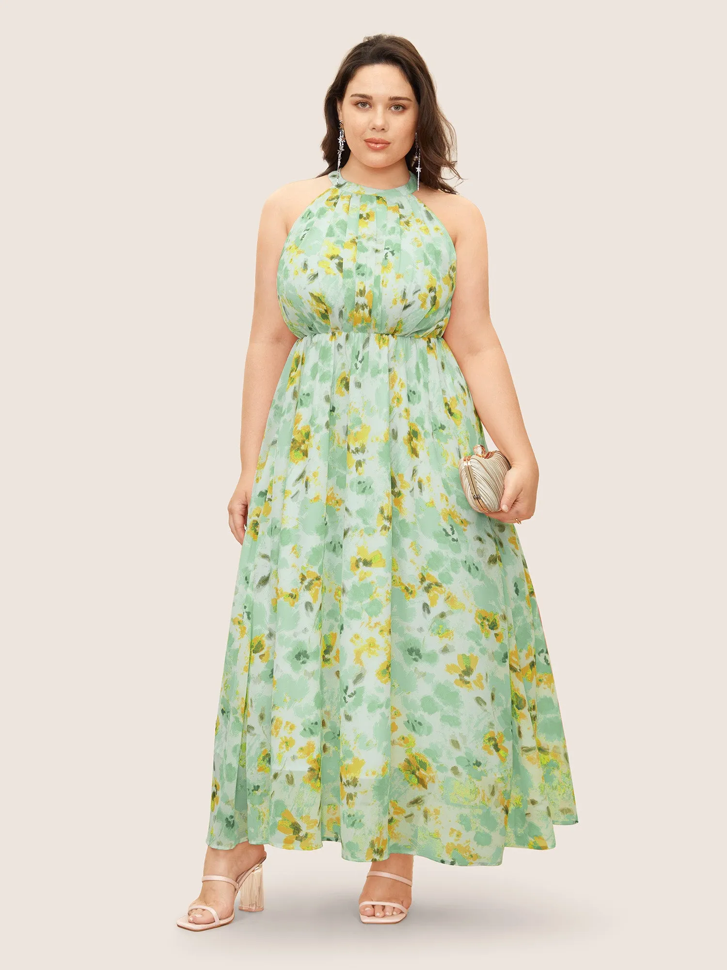 Halter Neck Floral Pleated Pocket Dress sold by Bloomchic product image thumbnail 3