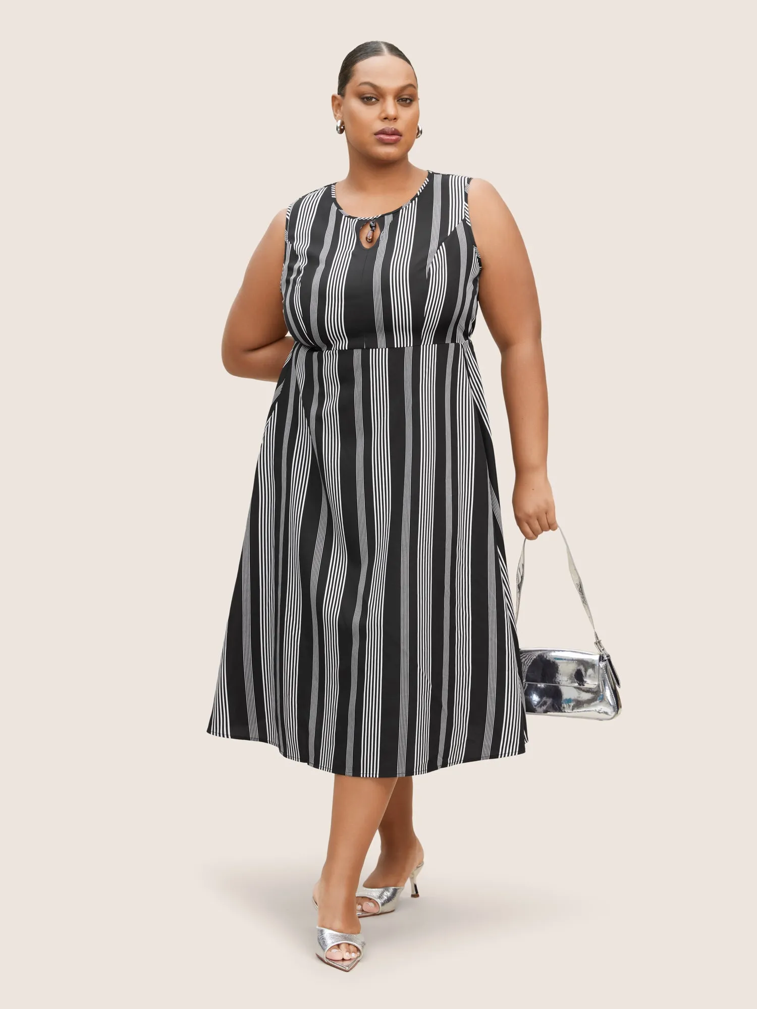 Striped Round Neck Sleeveless Dress sold by Bloomchic