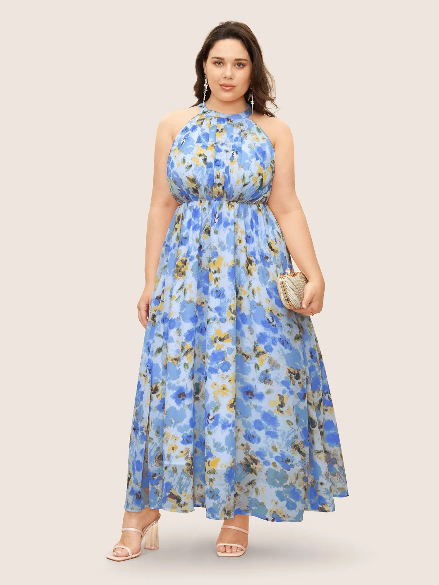 Halter Neck Floral Pleated Pocket Dress sold by Bloomchic product image thumbnail 5