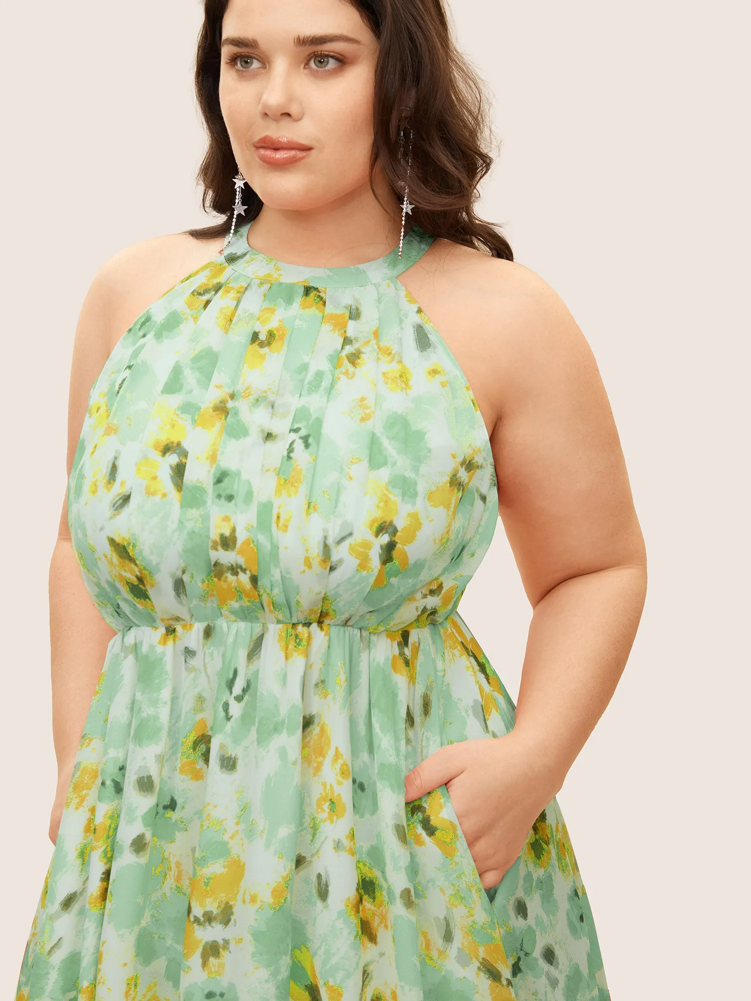 Halter Neck Floral Pleated Pocket Dress sold by Bloomchic product image thumbnail 2