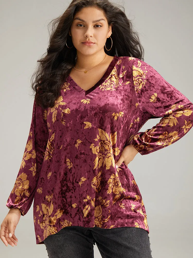Velvet Silhouette Floral Print Lantern Sleeve T-shirt sold by Bloomchic product image thumbnail 3