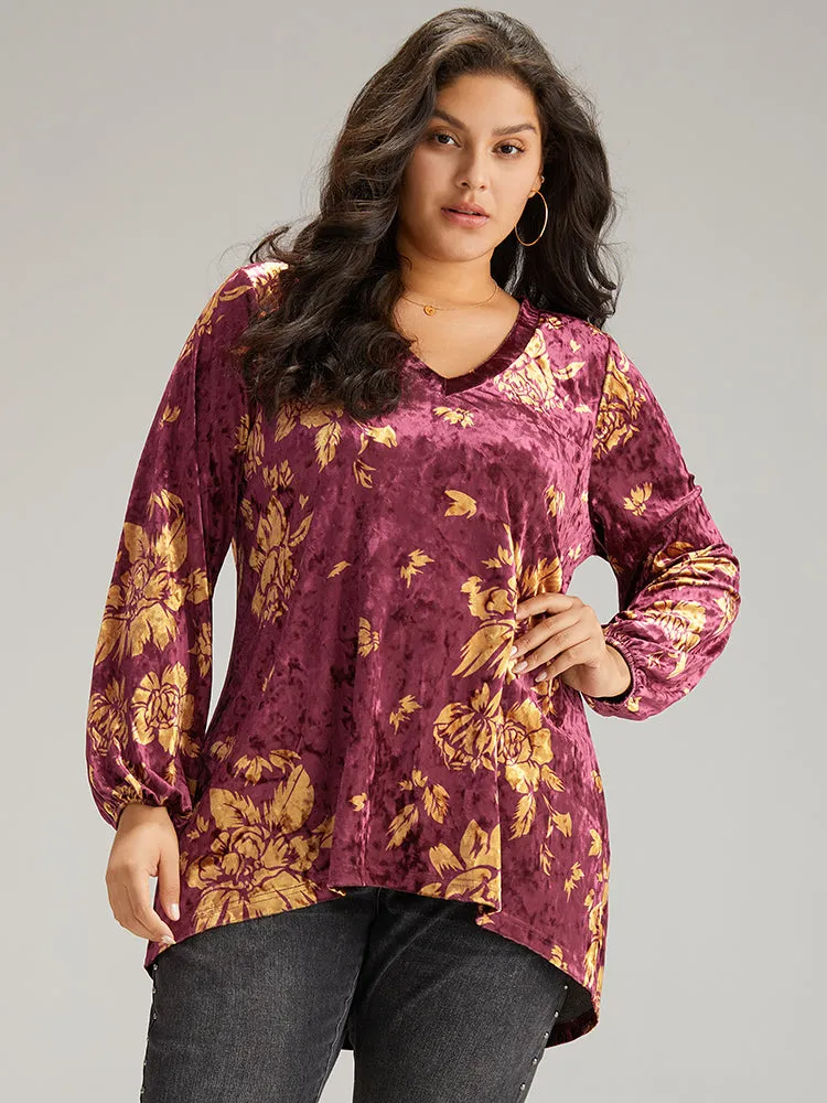 Velvet Silhouette Floral Print Lantern Sleeve T-shirt sold by Bloomchic product image thumbnail 2