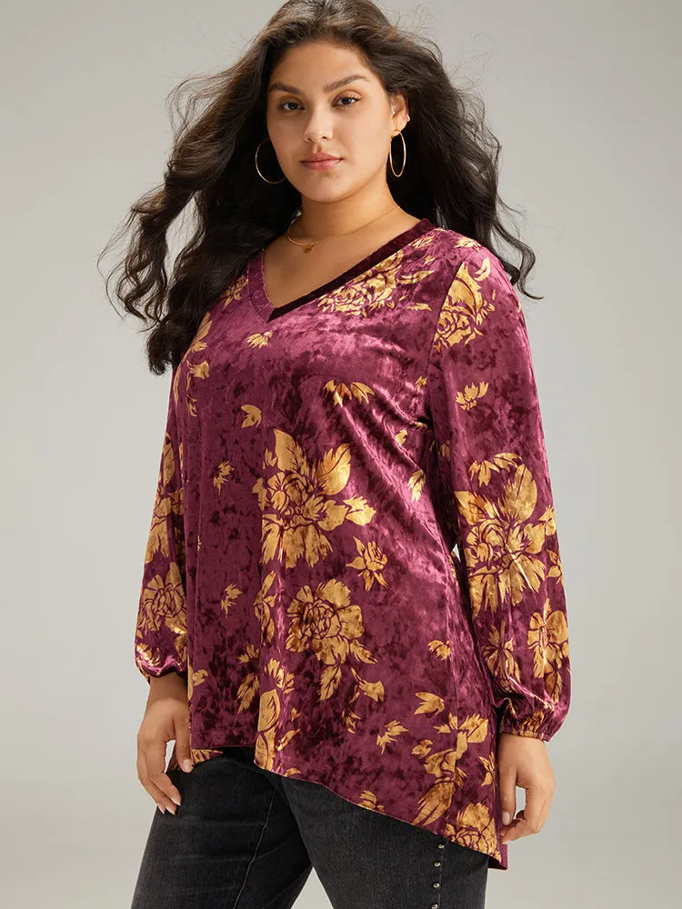 Velvet Silhouette Floral Print Lantern Sleeve T-shirt sold by Bloomchic product image thumbnail 4