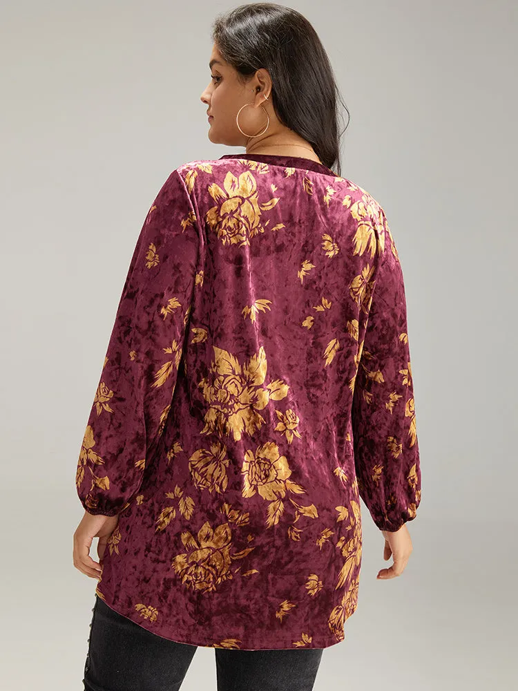 Velvet Silhouette Floral Print Lantern Sleeve T-shirt sold by Bloomchic product image thumbnail 5