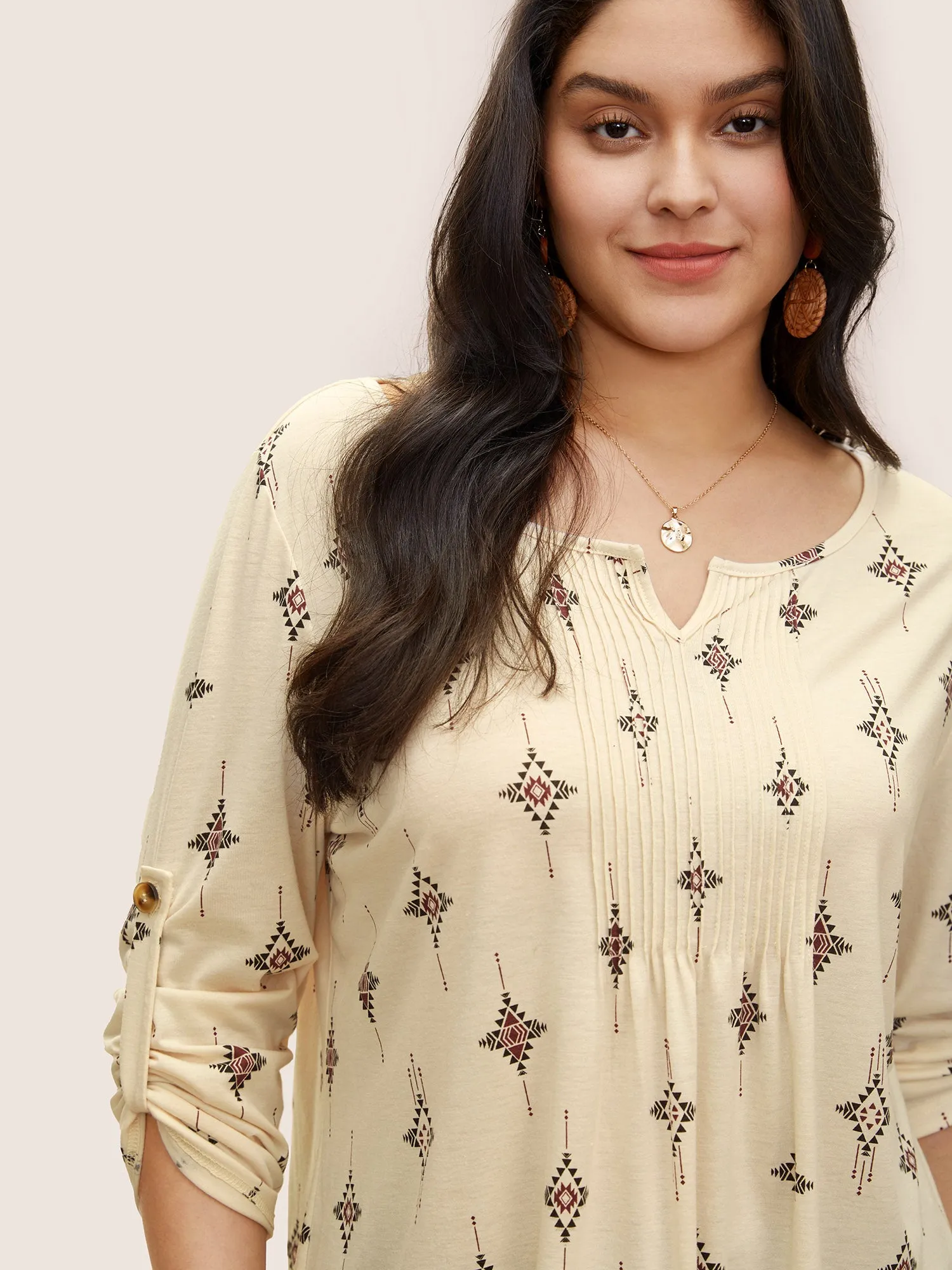 Bandana Print Notched Pleated Tab Sleeve T-shirt sold by Bloomchic product image thumbnail 4