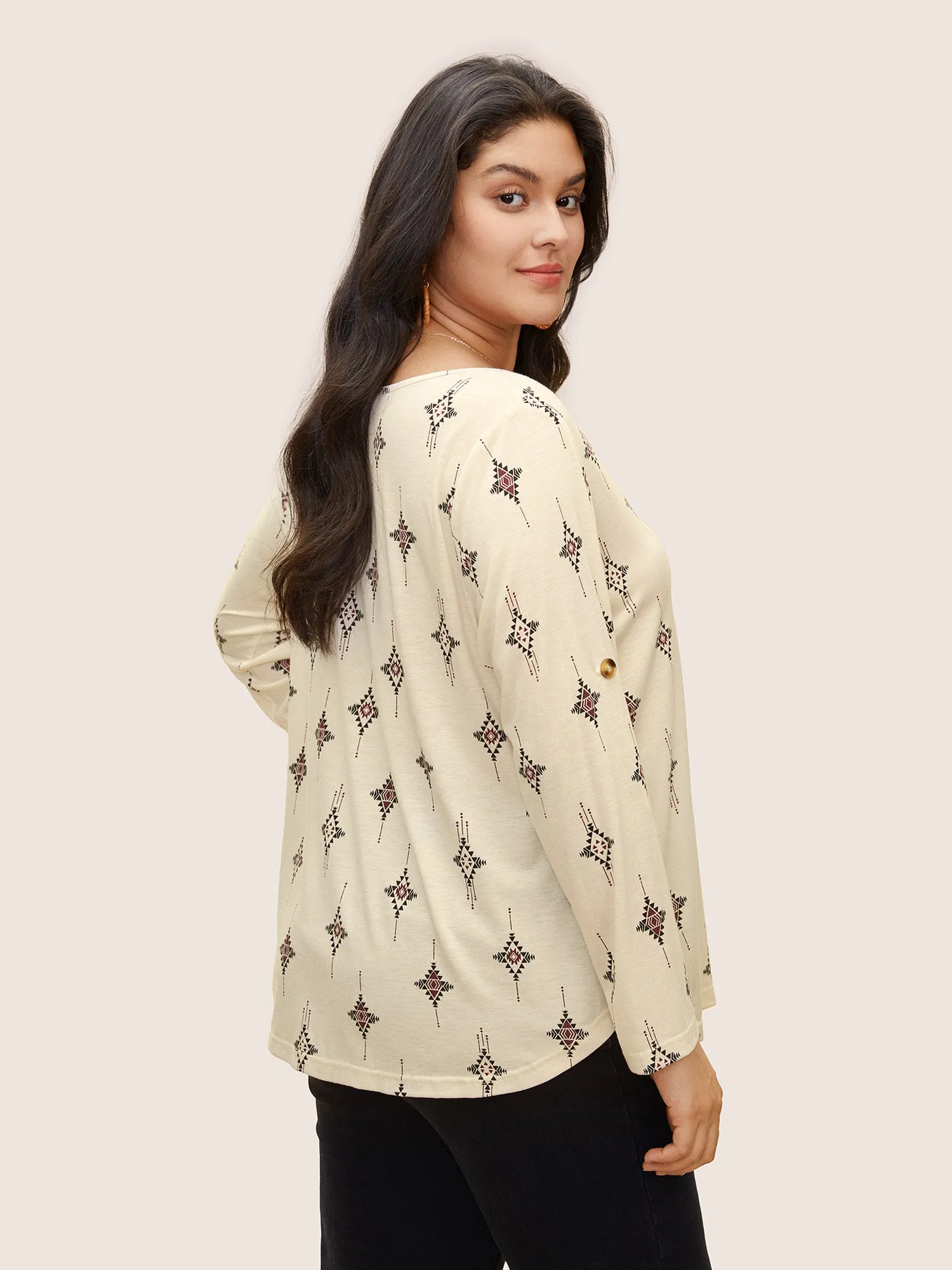 Bandana Print Notched Pleated Tab Sleeve T-shirt sold by Bloomchic product image thumbnail 2