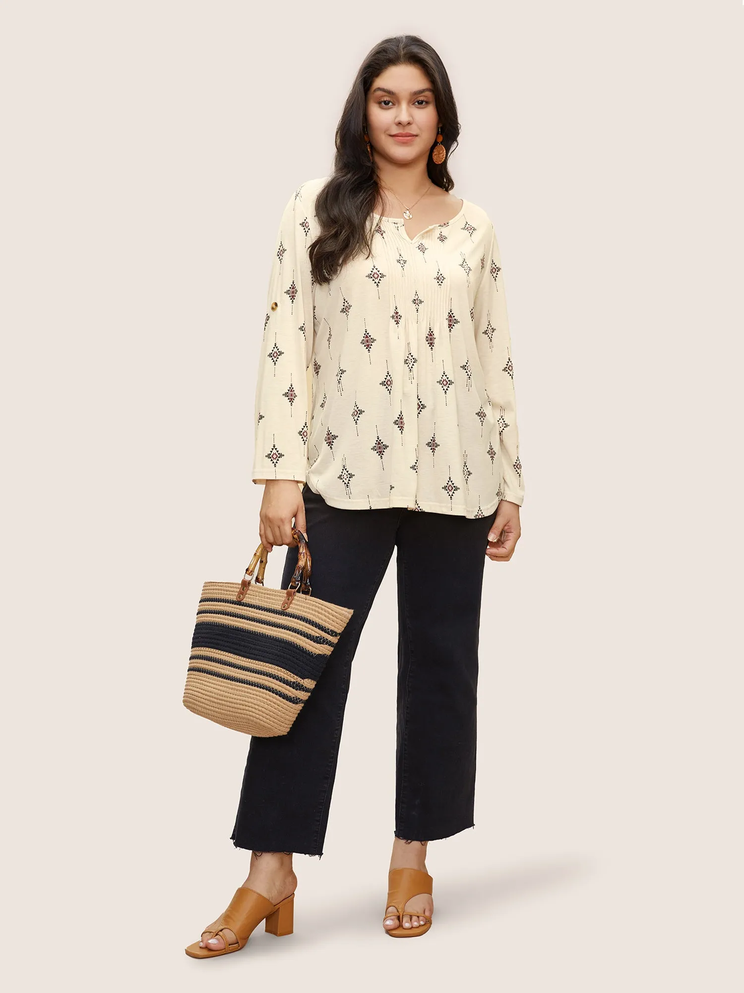 Bandana Print Notched Pleated Tab Sleeve T-shirt sold by Bloomchic product image thumbnail 3