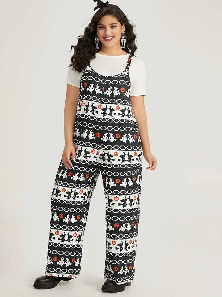 Halloween Witch & Pumpkin Pattern Striped Jumpsuit sold by Bloomchic product image thumbnail 4