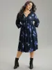 Butterfly Print Notched Elastic Waist Button Detail Dress sold by Bloomchic