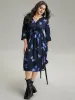 Butterfly Print Notched Elastic Waist Button Detail Dress sold by Bloomchic