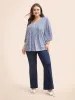 Striped Gathered Button Detail Lantern Sleeve Blouse sold by Bloomchic