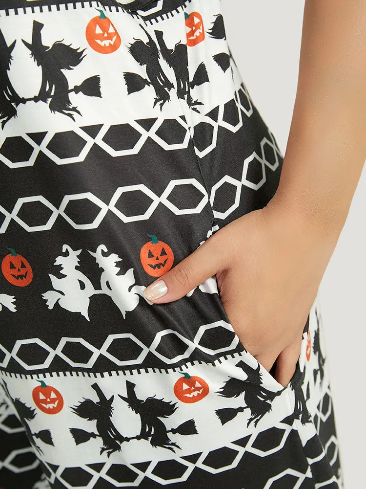 Halloween Witch & Pumpkin Pattern Striped Jumpsuit sold by Bloomchic product image thumbnail 5