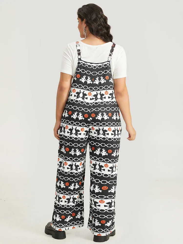Halloween Witch & Pumpkin Pattern Striped Jumpsuit sold by Bloomchic product image thumbnail 2