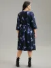Butterfly Print Notched Elastic Waist Button Detail Dress sold by Bloomchic