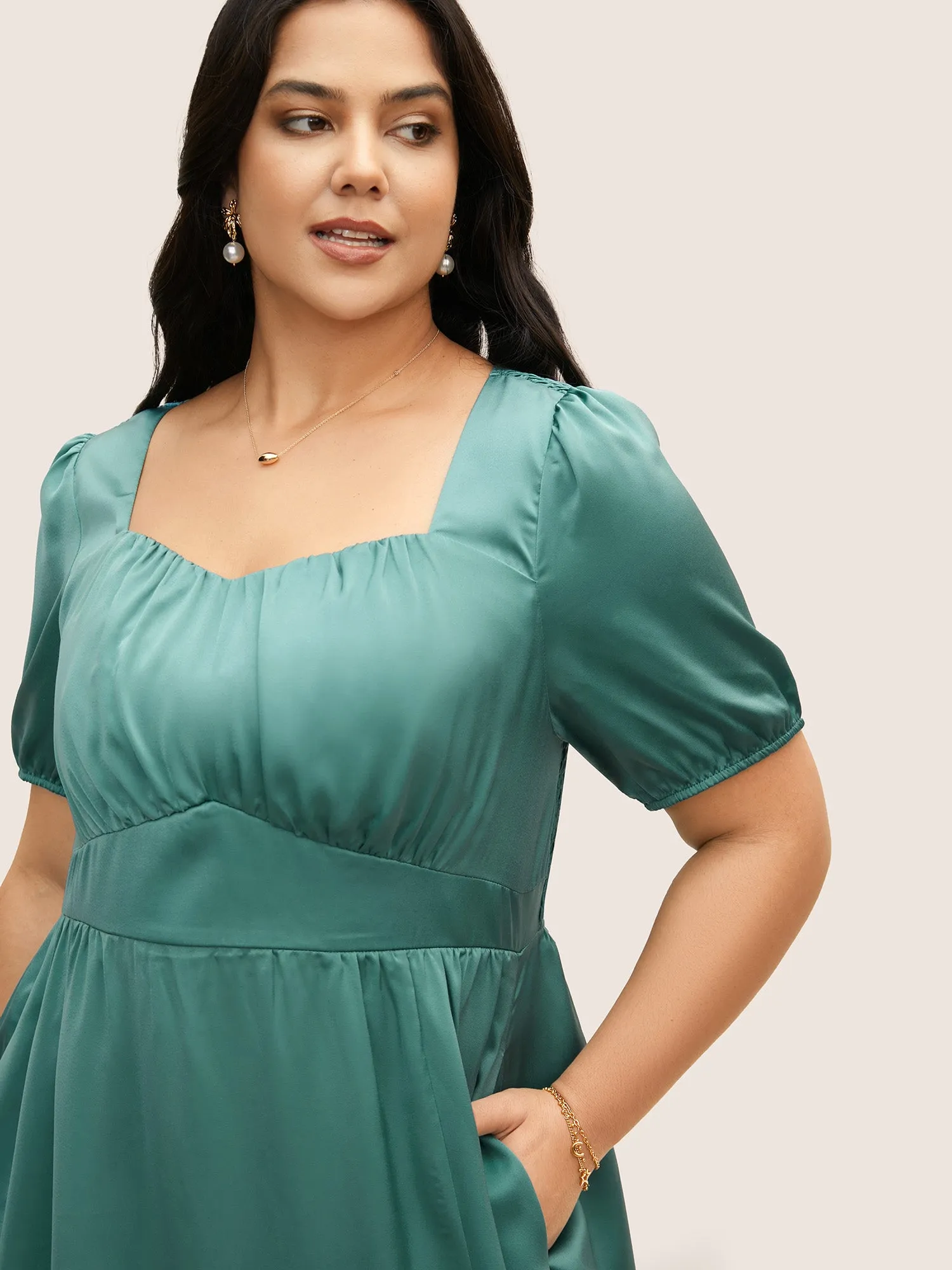 Heart Neckline Shirred Gathered Maxi Dress sold by Bloomchic product image thumbnail 4