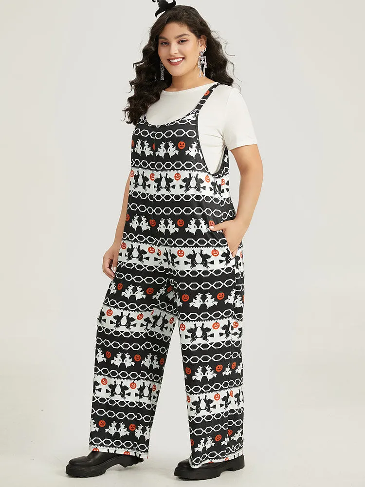 Halloween Witch & Pumpkin Pattern Striped Jumpsuit sold by Bloomchic product image thumbnail 3