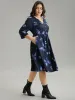 Butterfly Print Notched Elastic Waist Button Detail Dress sold by Bloomchic