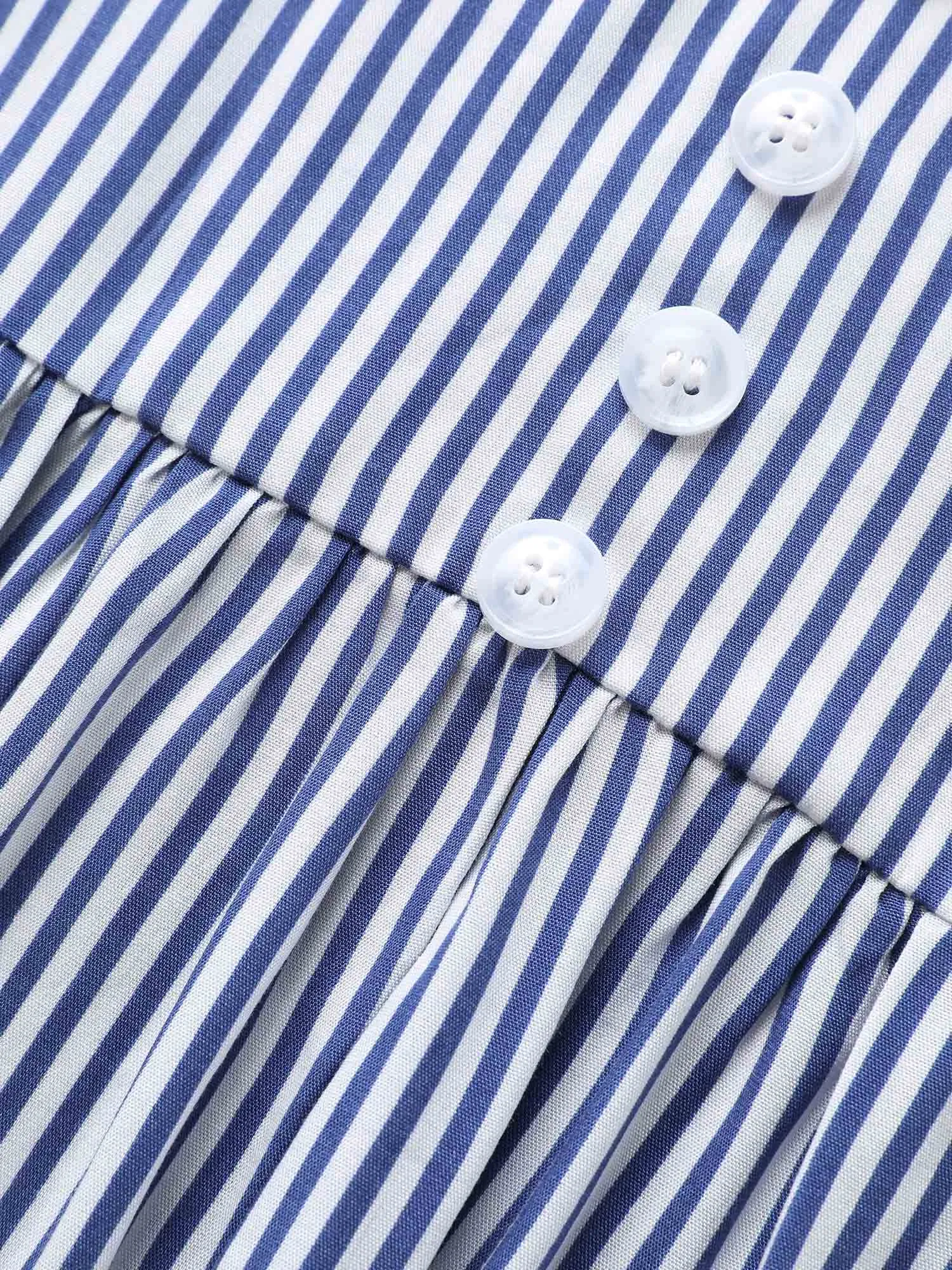Striped Gathered Button Detail Lantern Sleeve Blouse sold by Bloomchic product image thumbnail 5