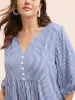 Striped Gathered Button Detail Lantern Sleeve Blouse sold by Bloomchic