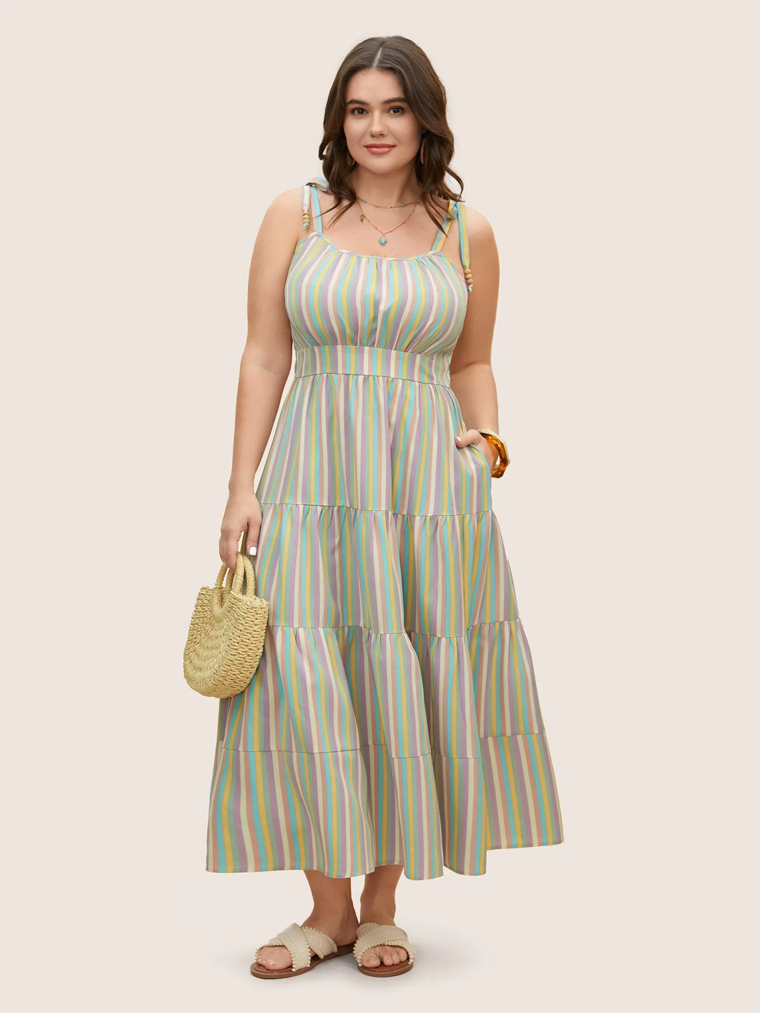 Stripes Tie Knot Tiered Hem Dress sold by Bloomchic product image thumbnail 2