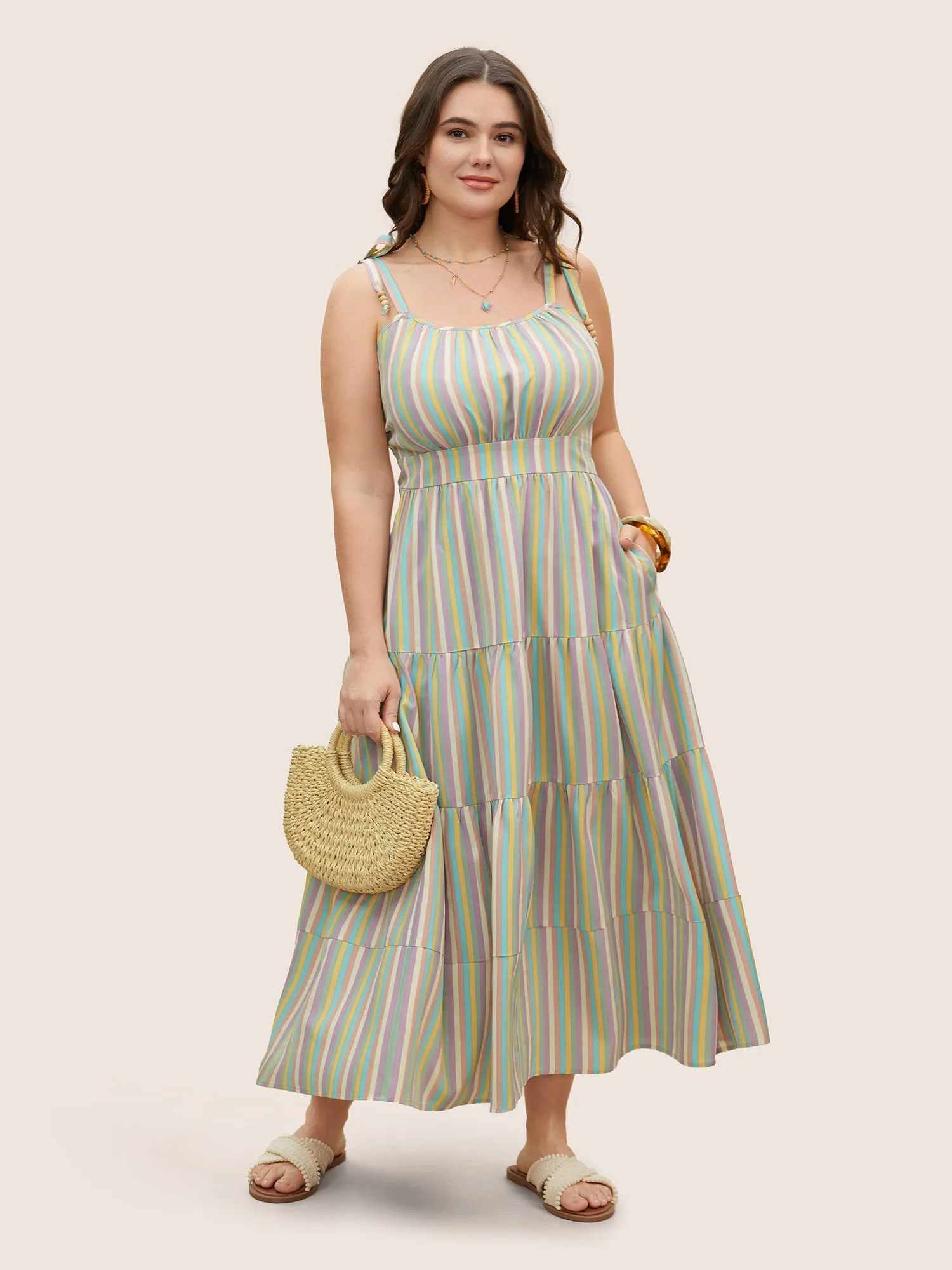 Stripes Tie Knot Tiered Hem Dress sold by Bloomchic