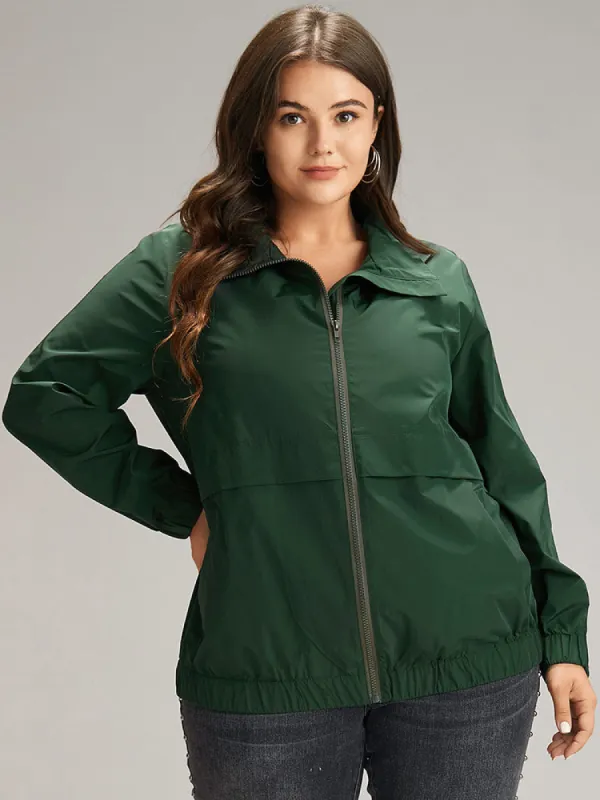Wind-Resistant Plain Zipper Fly Pocket Jacket sold by Bloomchic
