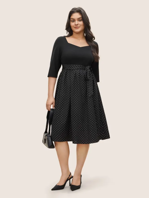 Polka Dot Patchwork Belted Square Neck Dress sold by Bloomchic