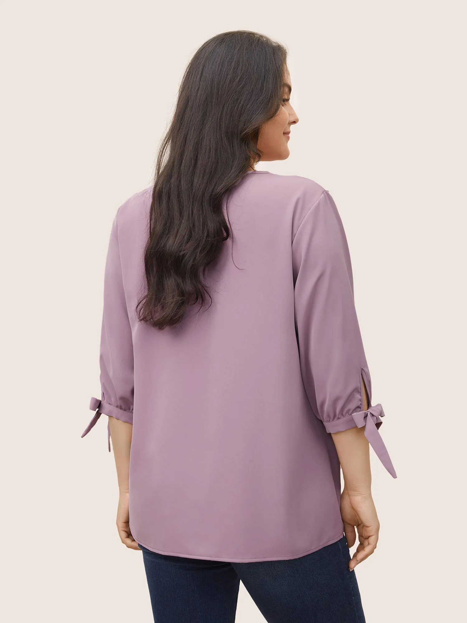 Plain Knotted Sleeve V Neck Blouse sold by Bloomchic product image thumbnail 4