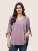Plain Knotted Sleeve V Neck Blouse sold by Bloomchic