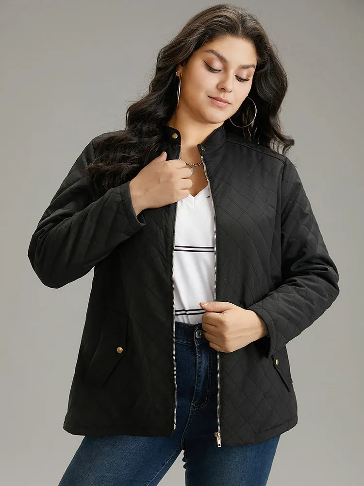 Plain Quilted Zipper Button Detail Jacket sold by Bloomchic product image thumbnail 2