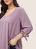 Plain Knotted Sleeve V Neck Blouse sold by Bloomchic