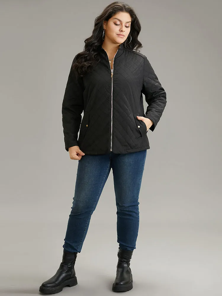 Plain Quilted Zipper Button Detail Jacket sold by Bloomchic product image thumbnail 3