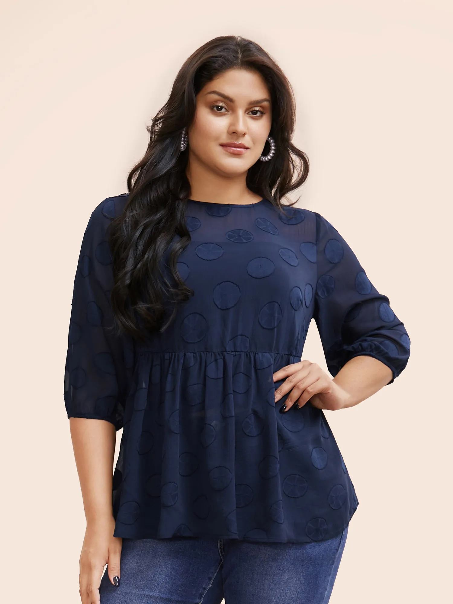 Chiffon Textured Mesh Lantern Sleeve Blouse sold by Bloomchic