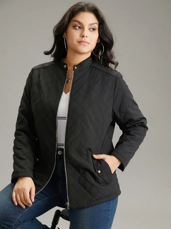 Plain Quilted Zipper Button Detail Jacket sold by Bloomchic