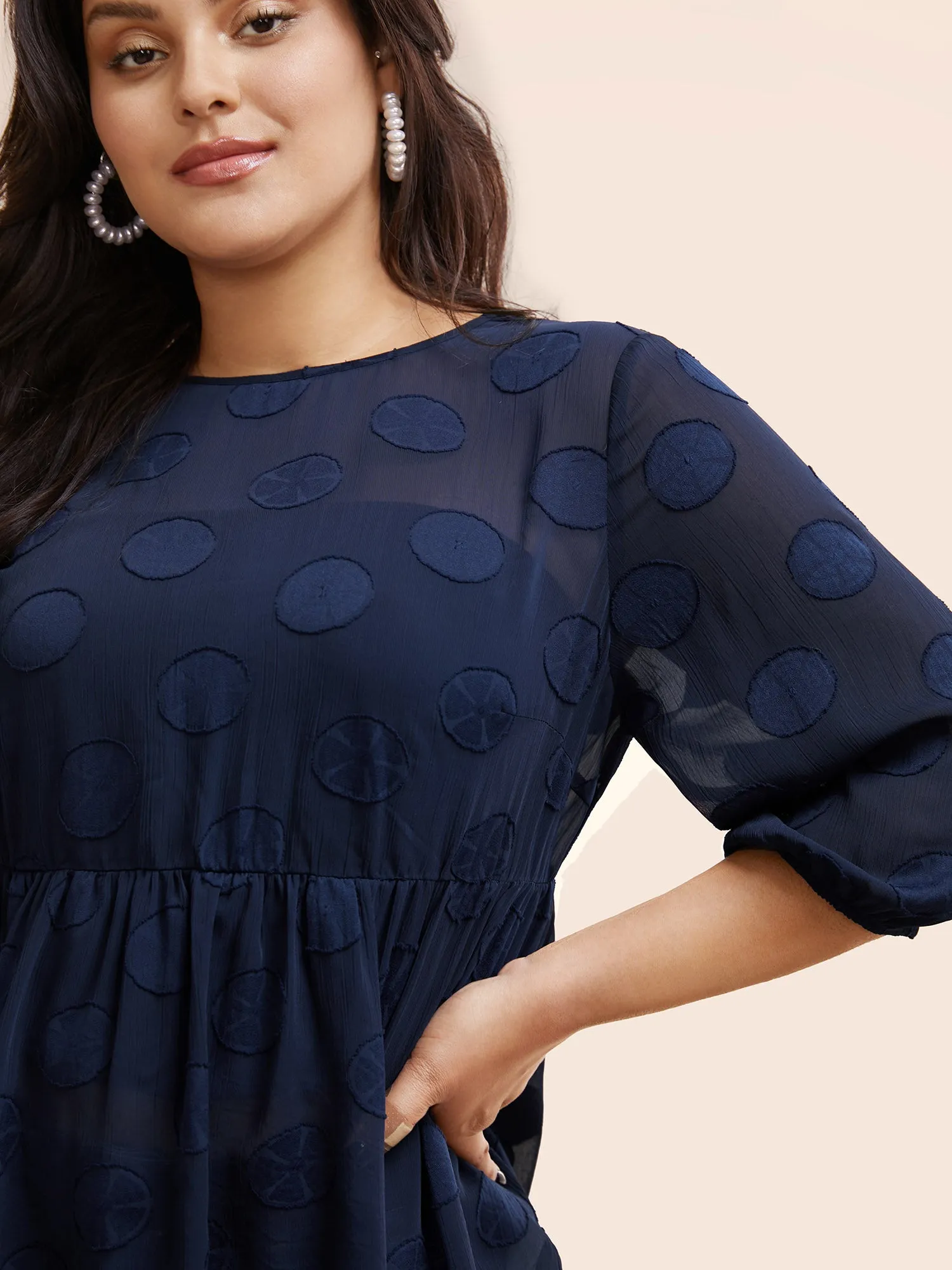 Chiffon Textured Mesh Lantern Sleeve Blouse sold by Bloomchic product image thumbnail 5