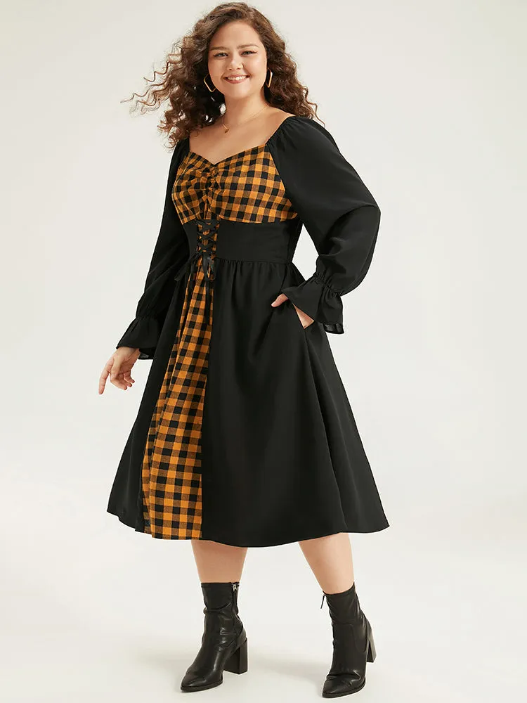 Halloween Gingham Patchwork Ruched Ties Dress sold by Bloomchic product image thumbnail 3