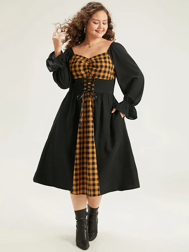 Halloween Gingham Patchwork Ruched Ties Dress sold by Bloomchic product image thumbnail 2