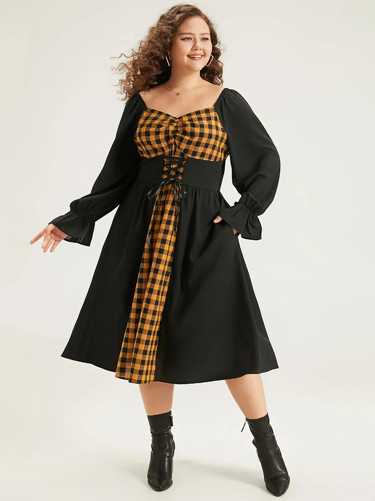 Halloween Gingham Patchwork Ruched Ties Dress sold by Bloomchic product image thumbnail 4