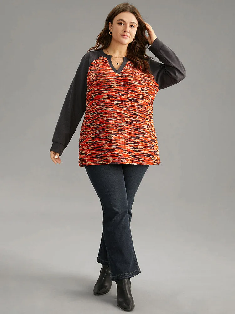 Contrast Heather Waffle Knit Raglan Sleeve Sweatshirt sold by Bloomchic product image thumbnail 3