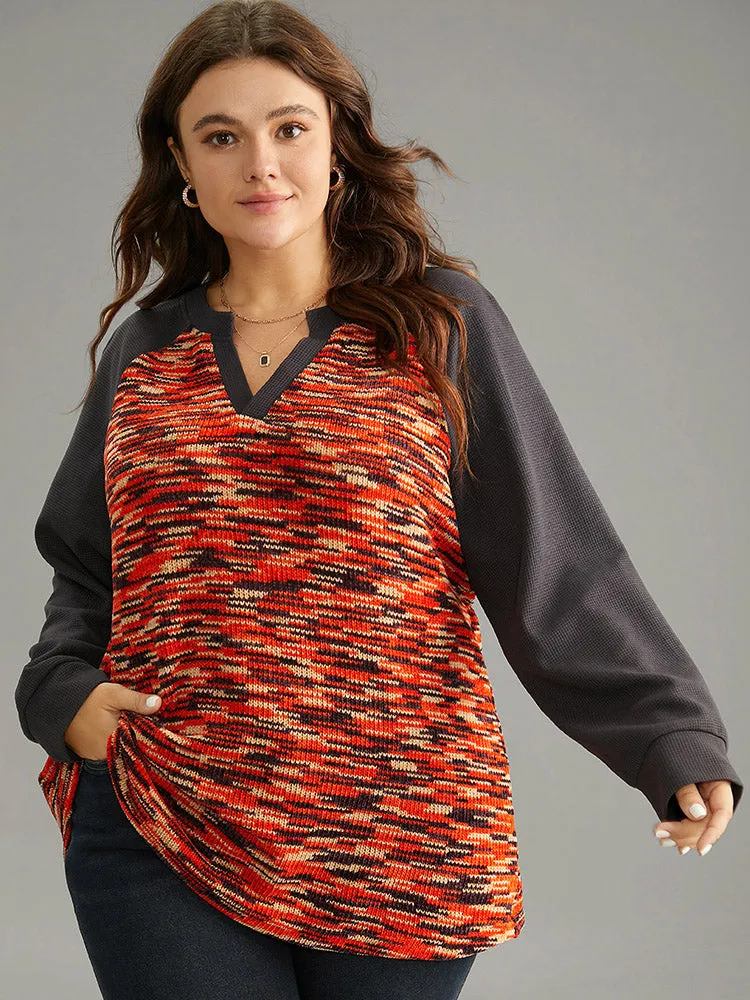 Contrast Heather Waffle Knit Raglan Sleeve Sweatshirt sold by Bloomchic