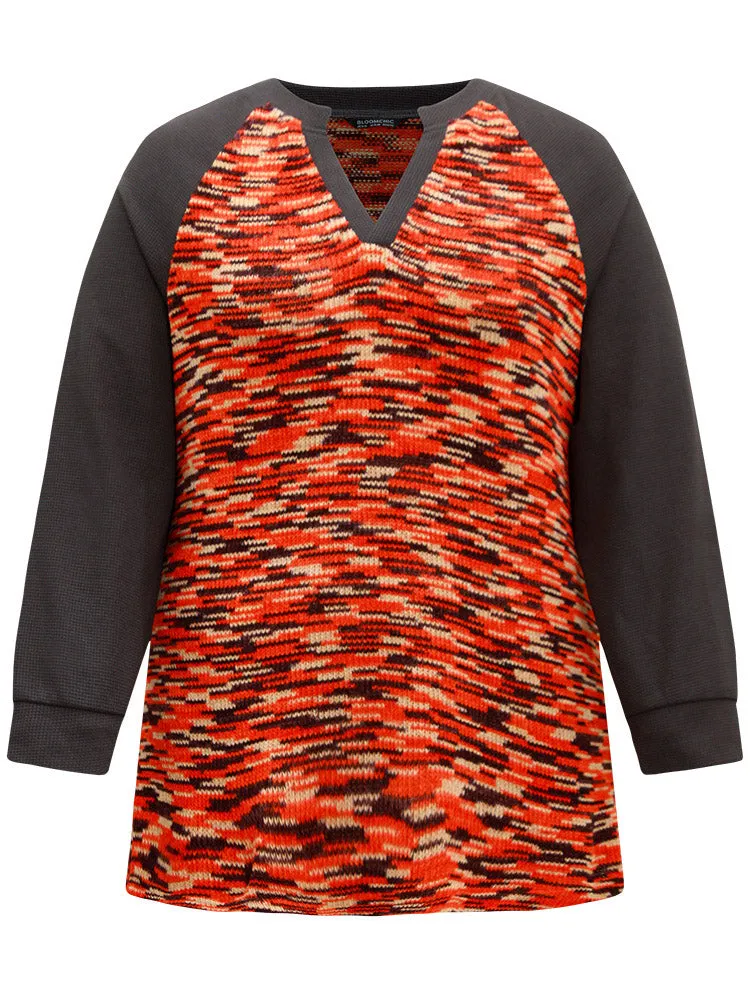 Contrast Heather Waffle Knit Raglan Sleeve Sweatshirt sold by Bloomchic product image thumbnail 5