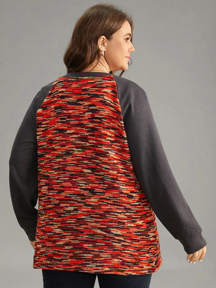 Contrast Heather Waffle Knit Raglan Sleeve Sweatshirt sold by Bloomchic product image thumbnail 2