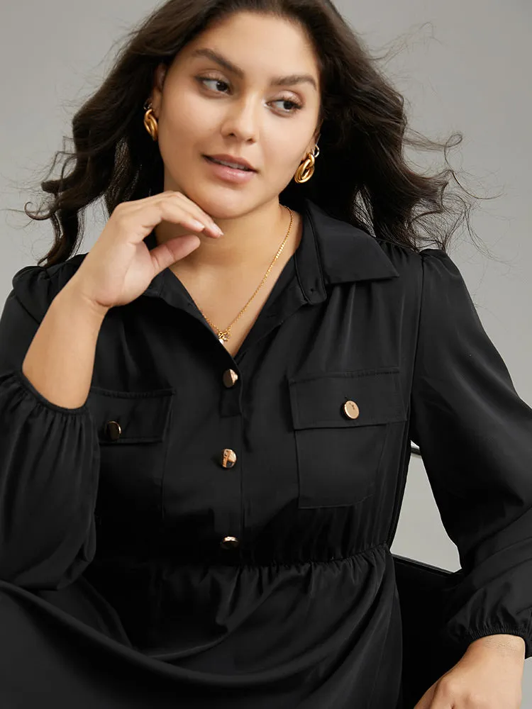 Static-Free Plain Button Detail Lantern Sleeve Dress sold by Bloomchic product image thumbnail 5