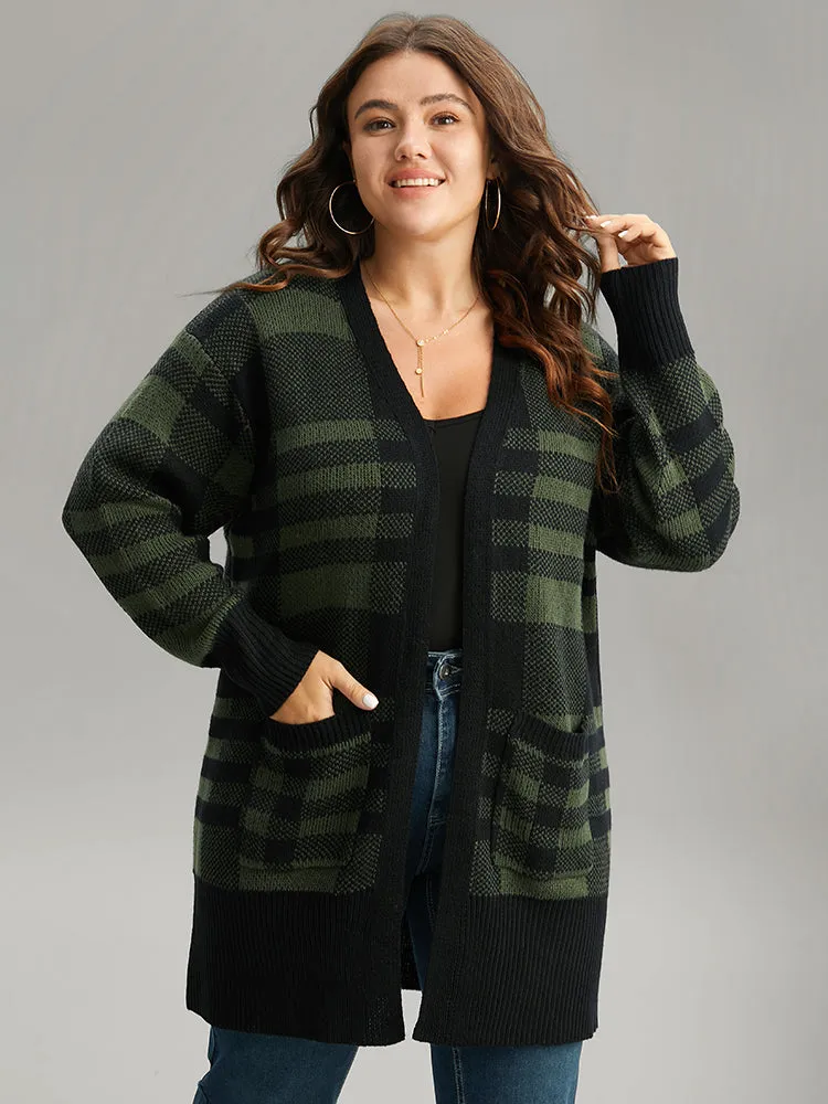Plaid Patchwork Split Side Open Front Cardigan sold by Bloomchic