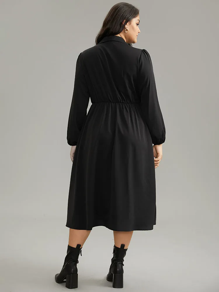 Static-Free Plain Button Detail Lantern Sleeve Dress sold by Bloomchic product image thumbnail 4